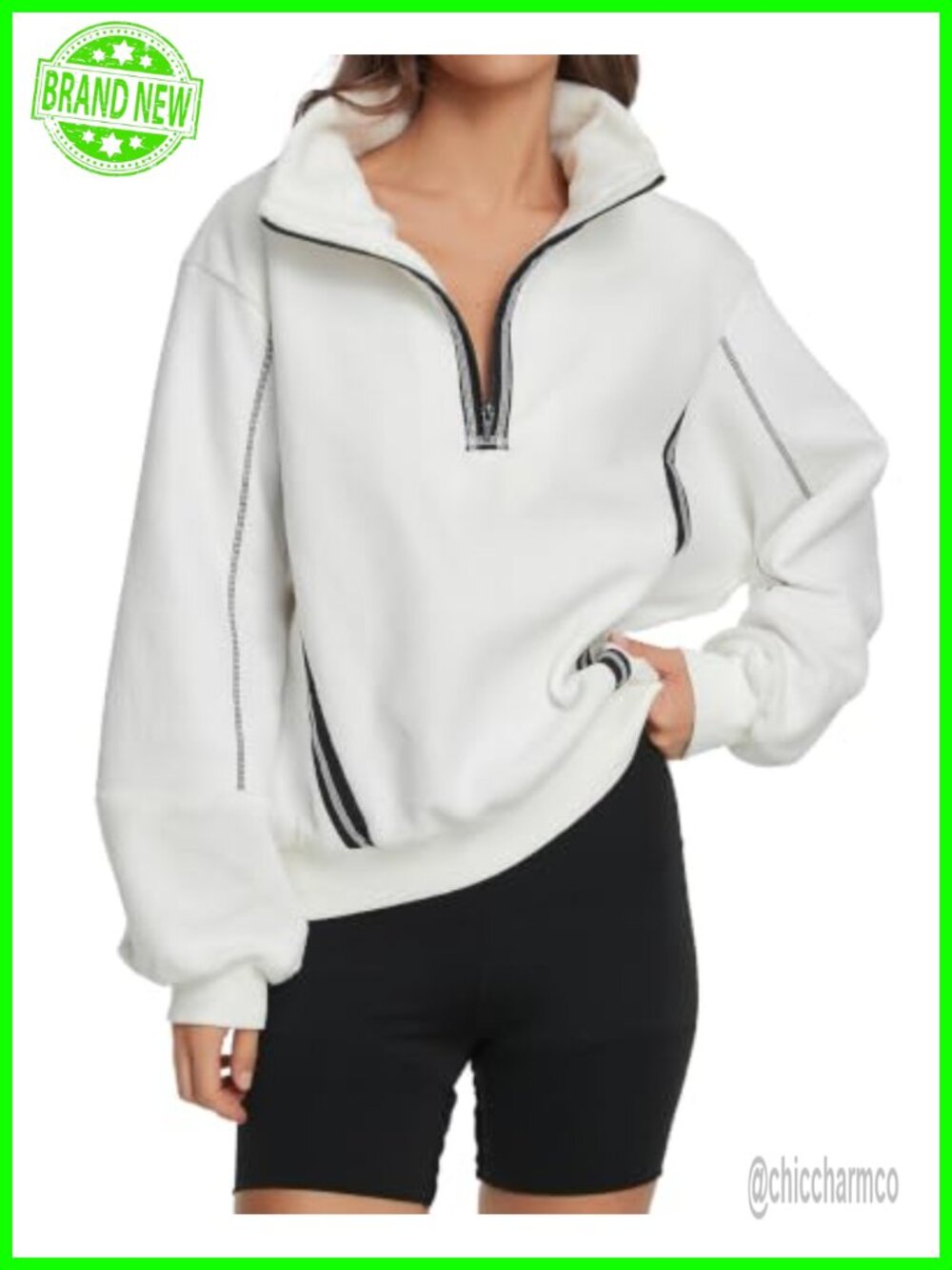Women's Sherpa Fleece Half Zip Pullover Long Sleeve High Neck Sweatshirt